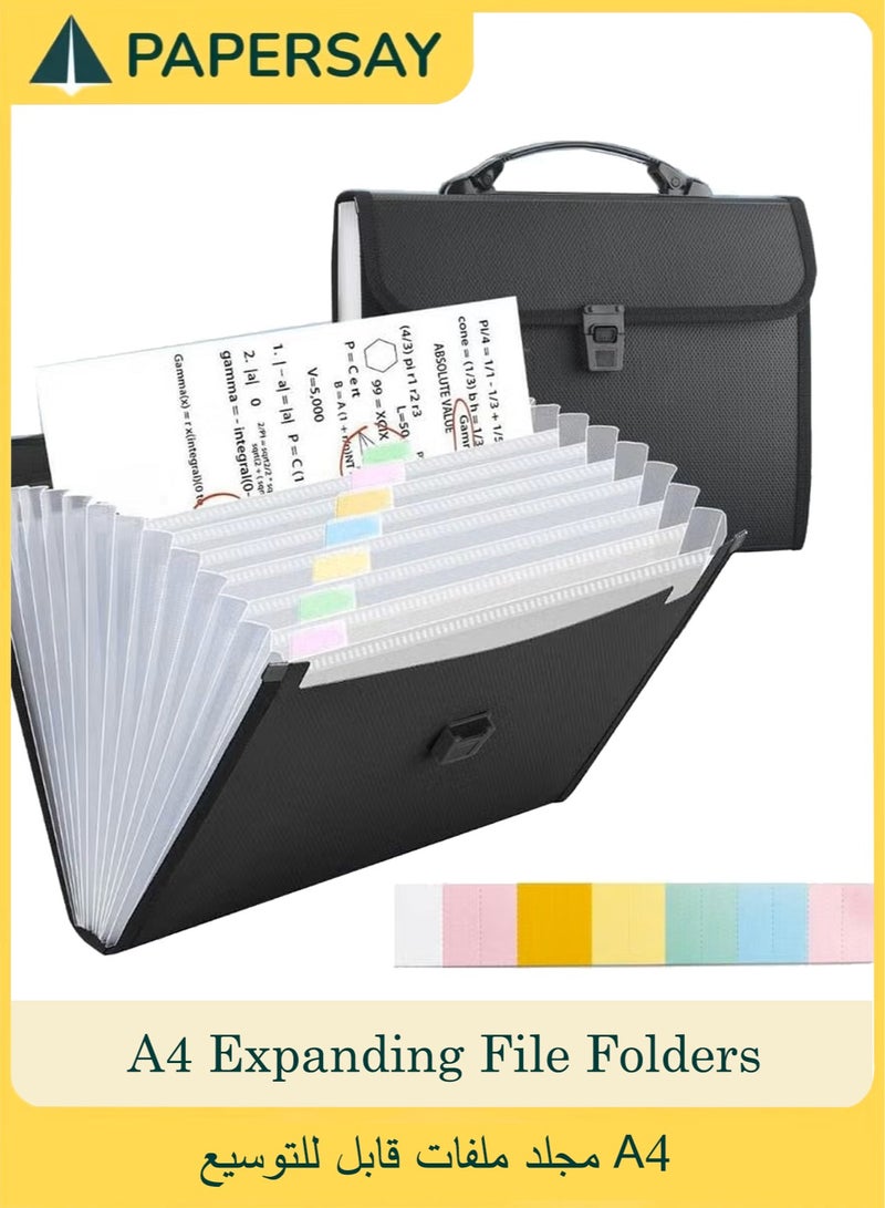 PAPERSAY Expanding File Folder A4, 13 Pockets Expanding File Folder Organiser with Handle, Accordion File Organiser, Plastic Document Wallet for Paperwork A4, for Travel School Office Home (Black) - Image 1